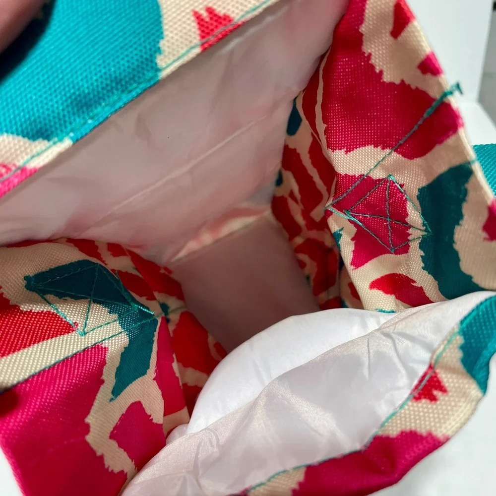PackIt Freeze+Go Single Wine Cooler Bag Insulated Pink Teal Ikat Freezable Gel